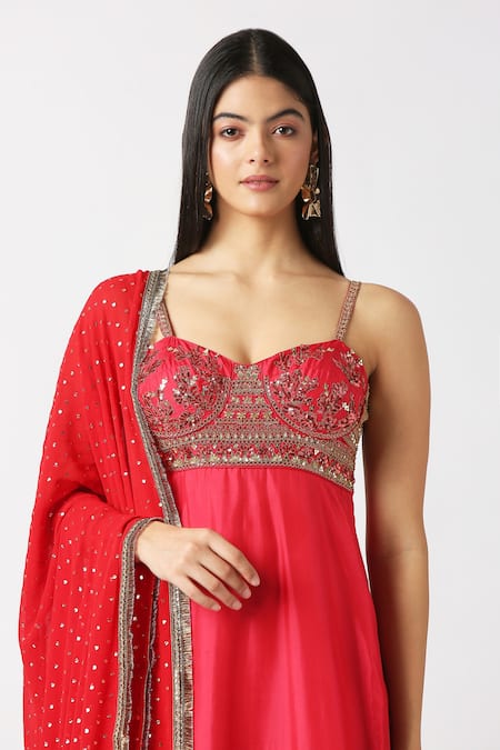 Buy_Labbada_Pink Kurta Pure Silk Hand Embroidered Marodi Sweetheart Neck Palazzo Set_Online_at_Aza_Fashions