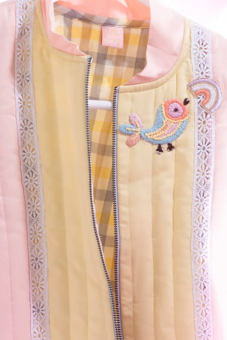 Buy_Little Luxury_Multi Color Cotton, Twill Lace, Embroidery Block Bomber Jacket _Online_at_Aza_Fashions