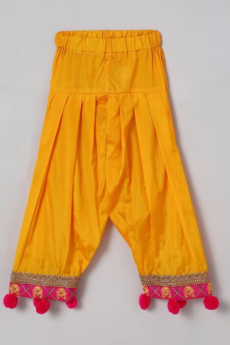 Buy_Byb Premium_Yellow Cotton, Silk, Chiffon Pom-poms, Embroidery, Tassels Kurta Salwar Set _Online_at_Aza_Fashions