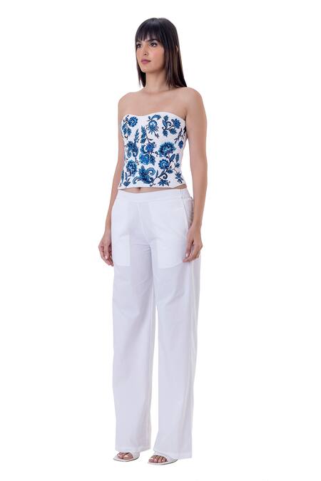 Buy_Gaya_White Cotton Satin Embroidered Thread And Bead Hiya Floral Bustier _Online_at_Aza_Fashions