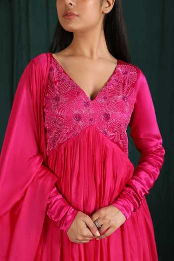 Rashika Sharma's Pink hand embroidered Nyasa silk asymmetrical MAHI anarkali - Rent main image 0