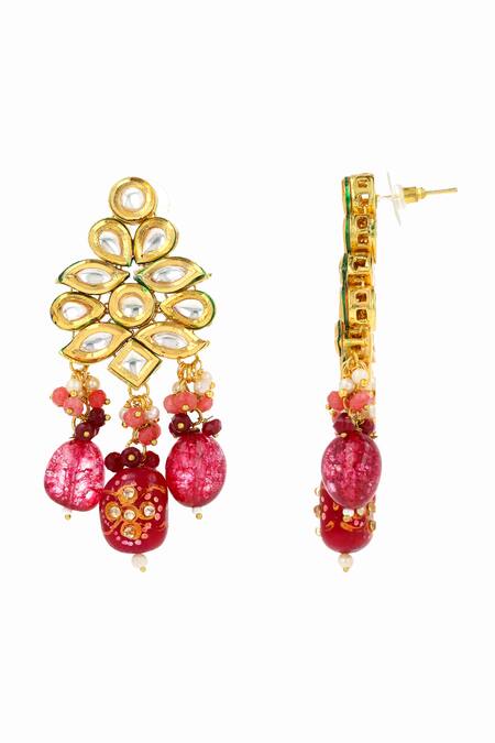 Shop Ishhaara Pink Pearls, Stones Flower Shaped Earrings Online at Aza Fashions Shop_Ishhaara_Pink Pearls, Stones Flower Shaped Earrings _Online_at_Aza_Fashions