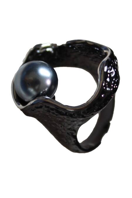 Buy_The Jewel Factor_Black Pearl Cave Ring_Online_at_Aza_Fashions