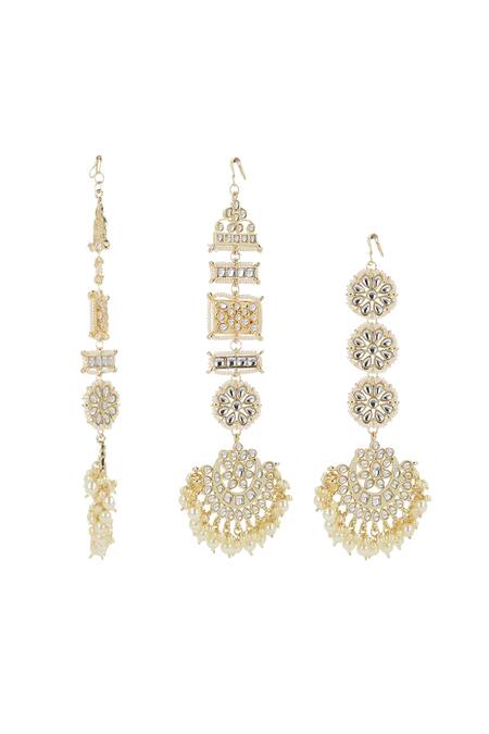 Buy Ishhaara Gold Plated Beads, Pearls, Stones Kundan Geometric And Floral Motif Earrings Set Online at Aza Fashions Buy_Ishhaara_Gold Plated Beads, Pearls, Stones Kundan Geometric And Floral Motif Earrings Set _Online_at_Aza_Fashions
