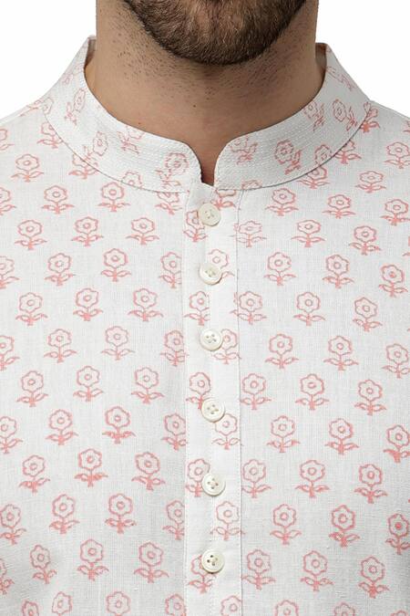 Buy_A!A By Abrar Ali_Ivory Handloom Cotton Printed Floral Kurta Set_Online_at_Aza_Fashions