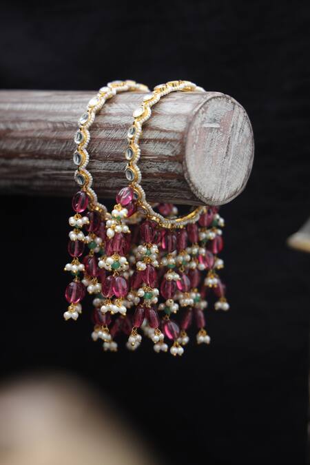 Paisley Pop_Multi Color Pearls, Stones, Beads Kundan And Drop Kalira Bangles _Online_at_Aza_Fashions