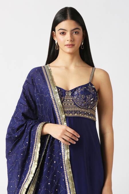 Buy Labbada Blue Kurta Pure Silk Hand Embroidered Marodi Sweetheart Neck Palazzo Set Online at Aza Fashions Buy_Labbada_Blue Kurta Pure Silk Hand Embroidered Marodi Sweetheart Neck Palazzo Set_Online_at_Aza_Fashions