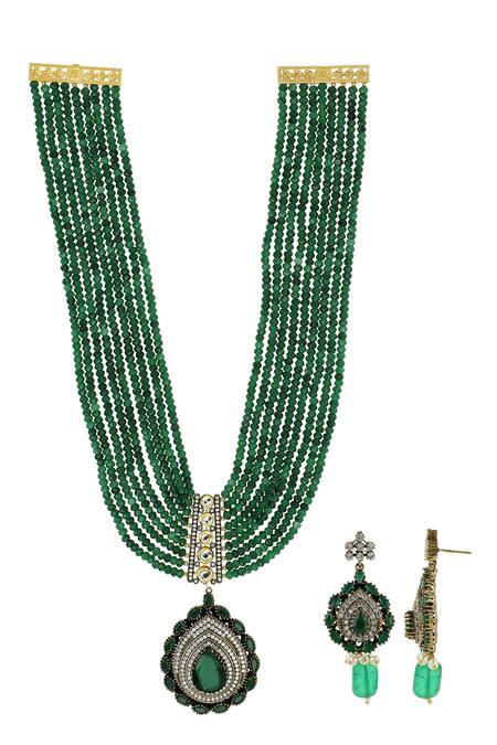 Buy Ishhaara Green Diamonds, Stones American Embellished Necklace Set Online at Aza Fashions Buy_Ishhaara_Green Diamonds, Stones American Embellished Necklace Set _Online_at_Aza_Fashions