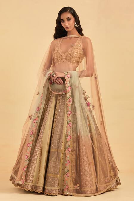 Buy Aum By Asit And Ashima Multi Color Silk Hand Embroidered Mirror Vintage Pattern Bridal Lehenga Set Online at Aza Fashions Buy_Aum By Asit And Ashima_Multi Color Silk Hand Embroidered Mirror Vintage Pattern Bridal Lehenga Set_Online_at_Aza_Fashions