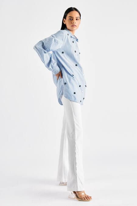 Buy_Mellowdrama_Blue Cotton Embroidery Collared Embellished Shirt_Online_at_Aza_Fashions