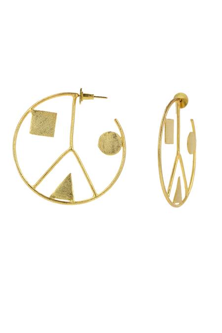 Buy_Ishhaara_Gold Plated Cut Work Geometric Hoop Earrings _Online_at_Aza_Fashions