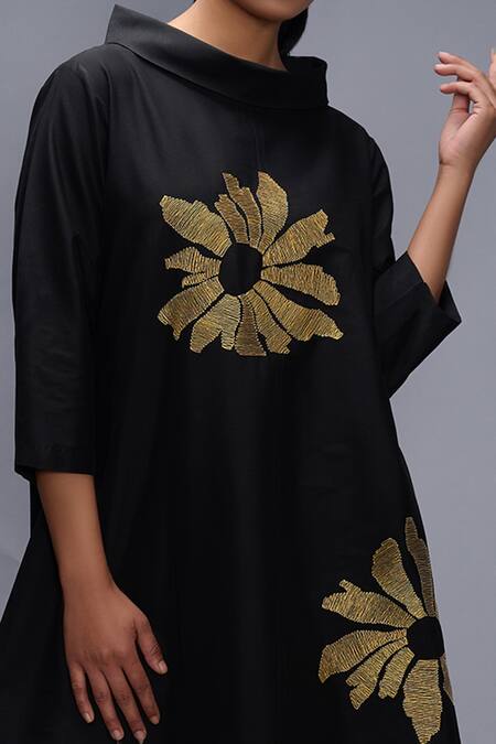 Buy Taika By Poonam Bhagat Black Cotton, Silk Embroidery Collared Midi Dress Online at Aza Fashions Buy_Taika By Poonam Bhagat_Black Cotton, Silk Embroidery Collared Midi Dress _Online_at_Aza_Fashions