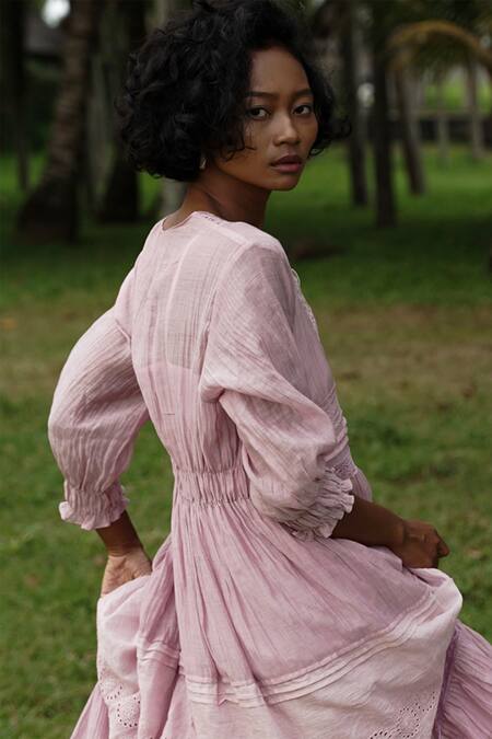 Buy_Baju_Purple 40% , 60% , Chanderi Lace Rosa Layered Maxi Dress_Online_at_Aza_Fashions