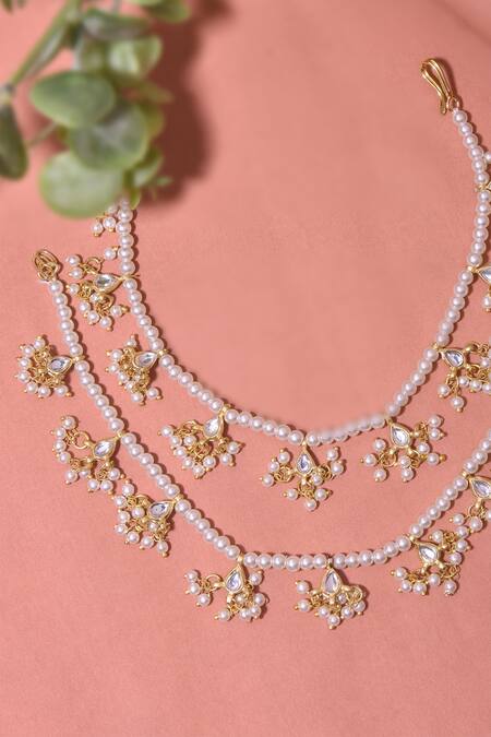 Buy_Swabhimann_White Pearls Drop Anklets - Set Of 2 _Online_at_Aza_Fashions