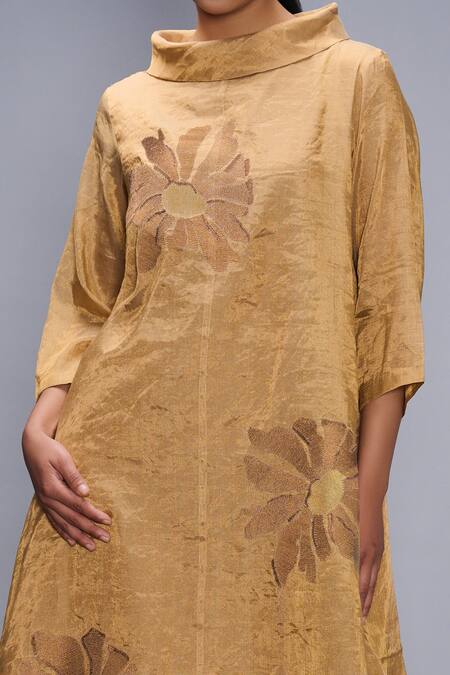 Buy Taika By Poonam Bhagat Gold , Silk Embroidery Collared Dress Online at Aza Fashions Buy_Taika By Poonam Bhagat_Gold , Silk Embroidery Collared Dress _Online_at_Aza_Fashions