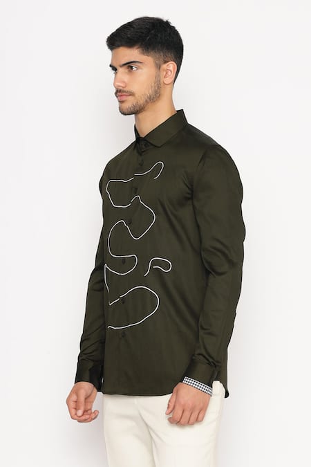 Buy_Lacquer Embassy_Green Cotton Embroidery Blake Abstract Shirt _Online_at_Aza_Fashions