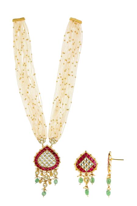 Buy Ishhaara Multi Color Diamonds, Beads Kundan Stone Embellished Necklace Set Online at Aza Fashions Buy_Ishhaara_Multi Color Diamonds, Beads Kundan Stone Embellished Necklace Set _Online_at_Aza_Fashions