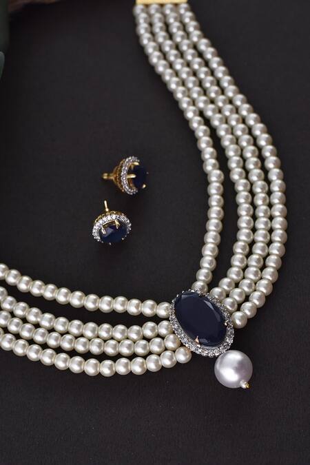 Buy_Swabhimann_Blue Zari, Pearls Embellished Necklace Set _Online_at_Aza_Fashions