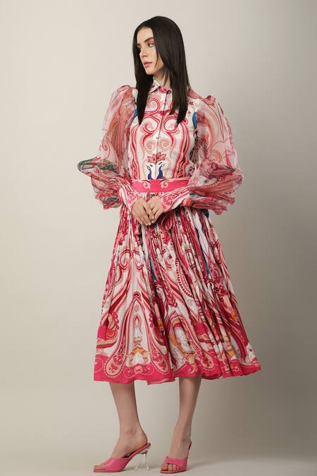 Limerick By Abirr N' Nanki_Multi Color Crepe, Organza Embroidery Collared Tavi Printed Shirt _Online_at_Aza_Fashions