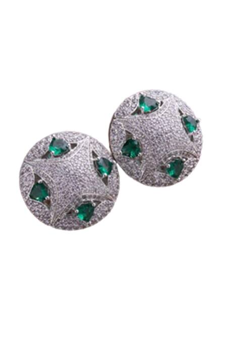 Mozaati_Green Stone Handcrafted Prem Stud Earrings _Online_at_Aza_Fashions