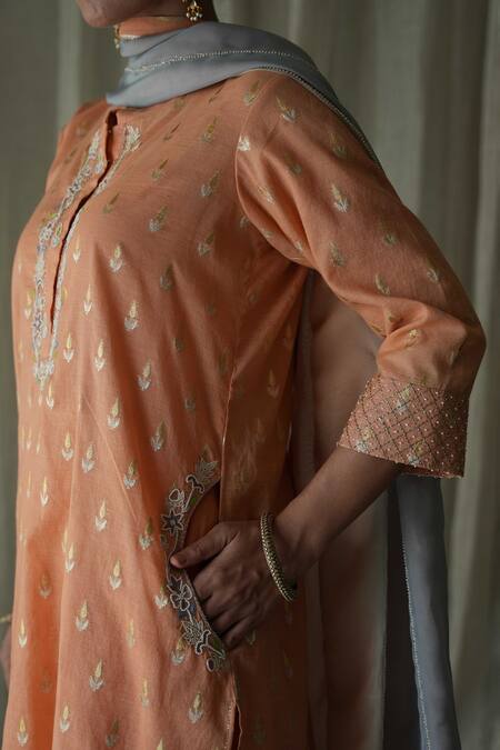 Buy Kanika Sharma Orange Chanderi, Modal, Georgette Pearls, Butti Kurta Peshwa Salwar Set Online at Aza Fashions Buy_Kanika Sharma_Orange Chanderi, Modal, Georgette Pearls, Butti Kurta Peshwa Salwar Set _Online_at_Aza_Fashions