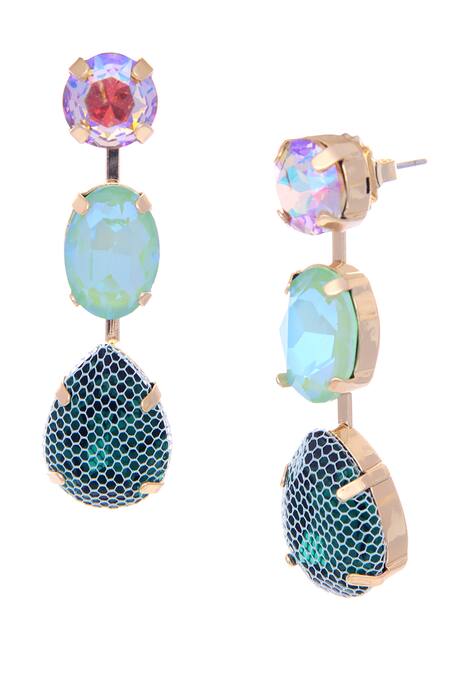Buy_Ishhaara_Green Crystals Embedded Earrings _Online_at_Aza_Fashions