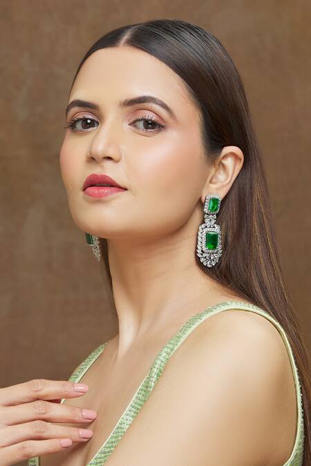 Buy_Saga Jewels_Green Stones Emerald Doublet Earrings _Online_at_Aza_Fashions