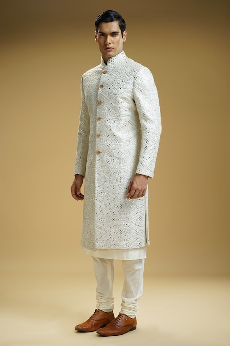Kommal Sood Off White Cotton, Silk Embroidery Gota Sherwani Set Online at Aza Fashions Kommal Sood_Off White Cotton, Silk Embroidery Gota Sherwani Set _Online_at_Aza_Fashions