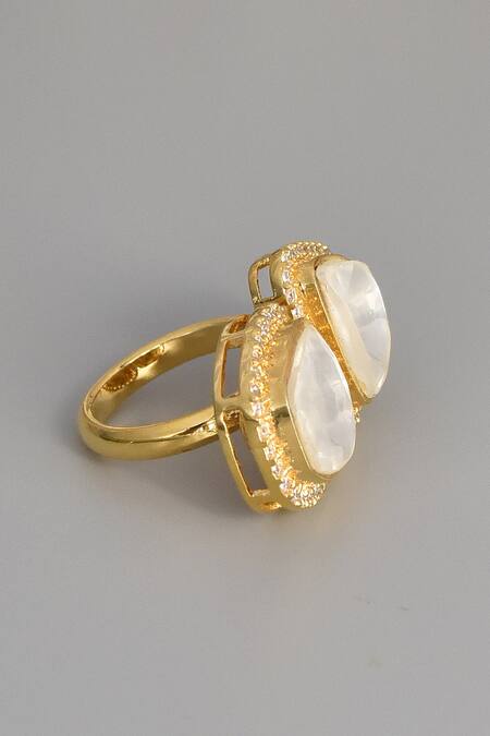 Buy_Gwacy_Gold Plated Polki Embellished Ring_Online_at_Aza_Fashions
