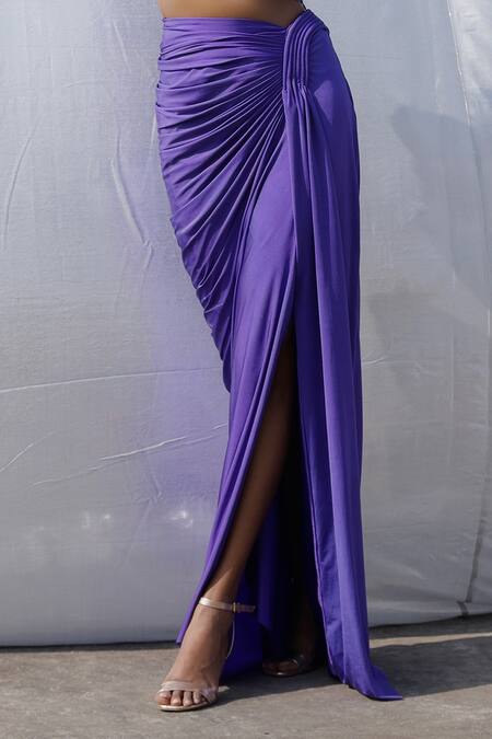 Buy_Zwaan_Purple Jersey Front Slit Draped Skirt_Online_at_Aza_Fashions