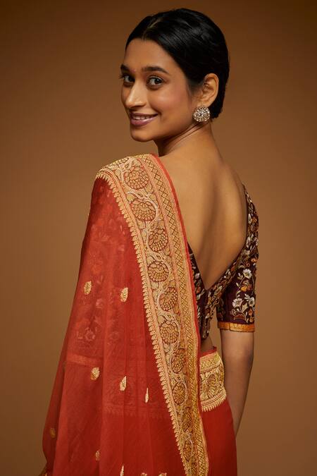 Buy Neeta Lulla Red Chiffon Flower, Mandala Pattern Boat Neck Ida Butti Saree With Blouse Online at Aza Fashions Buy_Neeta Lulla_Red Chiffon Flower, Mandala Pattern Boat Neck Ida Butti Saree With Blouse_Online_at_Aza_Fashions