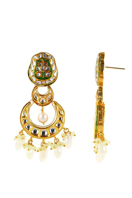 Buy_Ishhaara_Green Stones, Beads Embellished Chandbalis _Online_at_Aza_Fashions