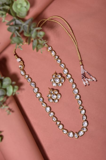 Buy_Swabhimann_Gold Plated Diamonds, Stones Geometric Kundan Embellished Necklace Set _Online_at_Aza_Fashions