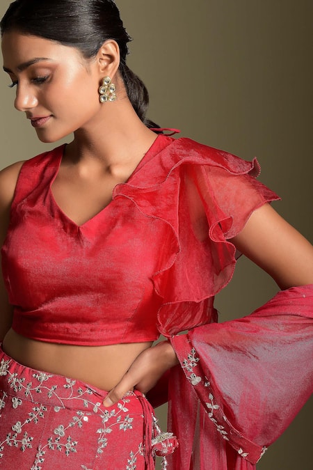 Buy Two Sisters By Gyans Red Georgette, Blouse Organza Sequin Work V Neck Embroidered Lehenga Set Online at Aza Fashions Buy_Two Sisters By Gyans_Red Georgette, Blouse Organza Sequin Work V Neck Embroidered Lehenga Set _Online_at_Aza_Fashions