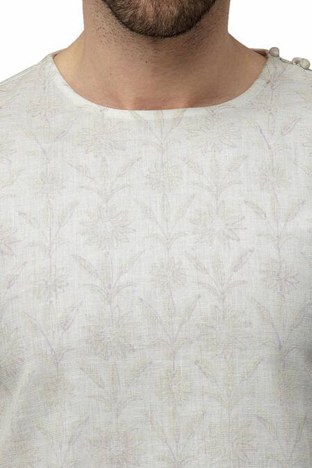 Buy_A!A By Abrar Ali_Ivory Handloom Cotton Embroidery Printed Kurta With Churidar_Online_at_Aza_Fashions