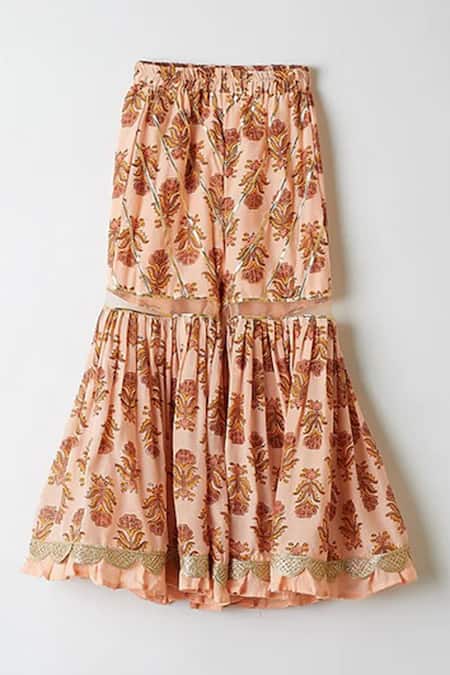 Buy_Yuvraani Jaipur_Pink Muslin, Net Gota Patti, Embroidery Gotapatti Draped Peplum Top And Sharara _Online_at_Aza_Fashions