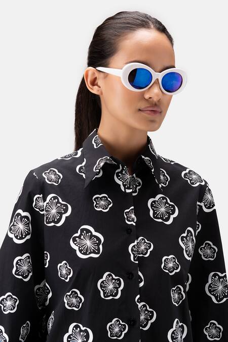 Buy_Genes Lecoanet Hemant_Black Cotton Collared Contrast Floral Print Shirt_Online_at_Aza_Fashions