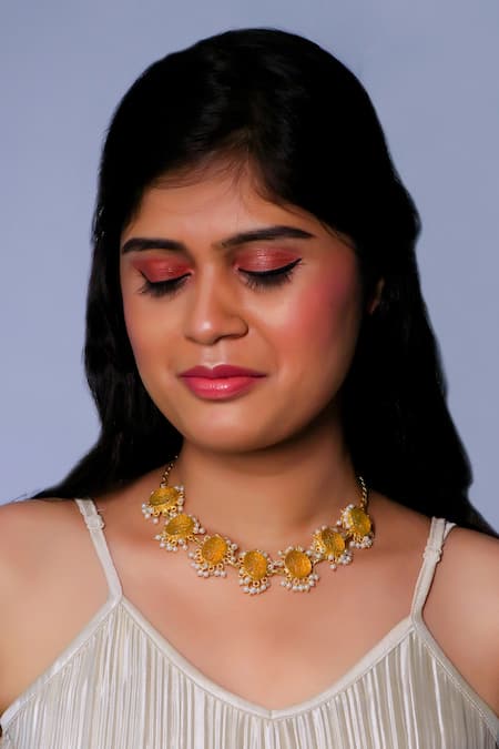 Buy_Ishhaara_Gold Plated And Yellow Stone Necklace _Online_at_Aza_Fashions