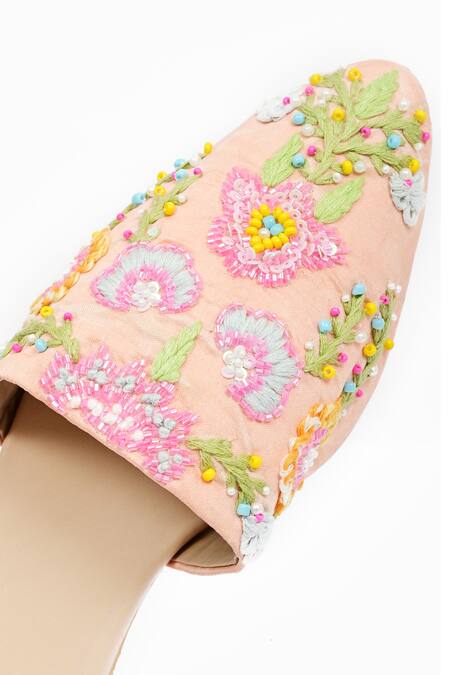 Buy_Miar Designs_Peach Zehra Embroidered Mules_Online_at_Aza_Fashions