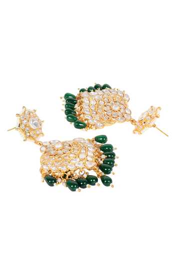 Buy_Auraa Trends_Green Stones, Beads Kundan Embellished Chandbalis _Online_at_Aza_Fashions