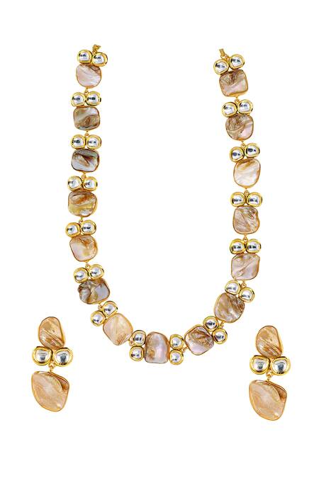Buy Ishhaara Gold Plated Pearls Marble Effect Necklace Set Online at Aza Fashions Buy_Ishhaara_Gold Plated Pearls Marble Effect Necklace Set _Online_at_Aza_Fashions