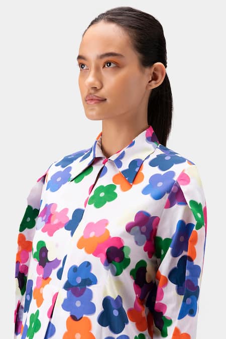 Buy_Genes Lecoanet Hemant_White Cotton Collared Floral Print Shirt_Online_at_Aza_Fashions
