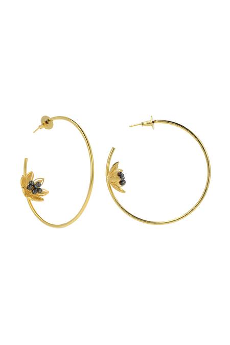 Buy_Ishhaara_Gold Plated Beads Floral Hoop Earrings _Online_at_Aza_Fashions