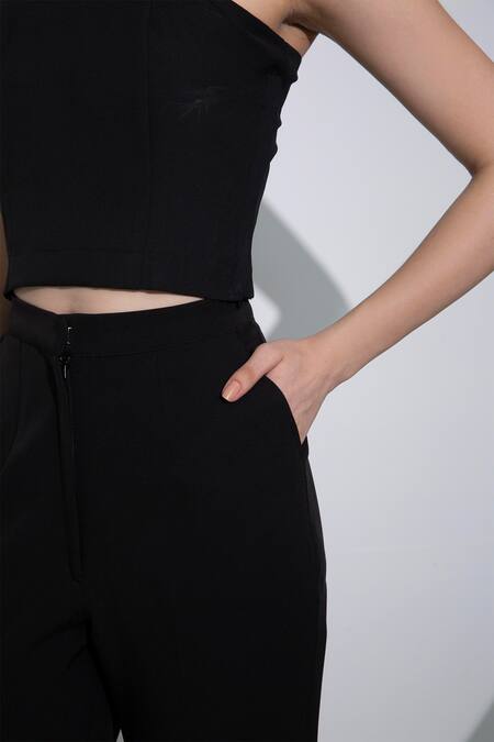 Pocketful Of Cherrie_Black Crepe High Waist Straight Trouser_Online_at_Aza_Fashions