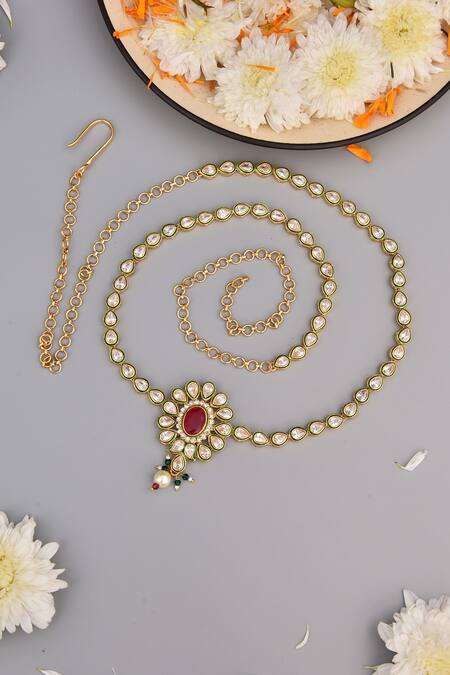 Buy_Swabhimann_Red Kundan, Stone And Beads Embellished Kamarbandh_Online_at_Aza_Fashions