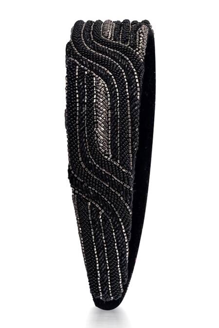 Hair Drama CO_Black Cutdana And Beads Geometric Headband _Online_at_Aza_Fashions
