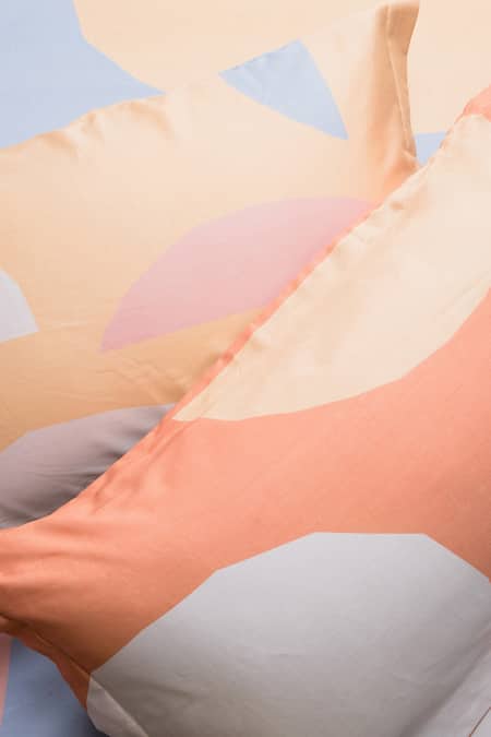 Buy_Kyoona_Blue 100% Cotton, Satin Weave Semi Polka Phases Of Moon Bedcover Set_Online_at_Aza_Fashions