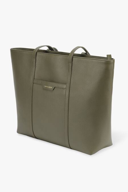 Tan & Loom_Green Textured 365 Days Leather Tote Bag_Online_at_Aza_Fashions