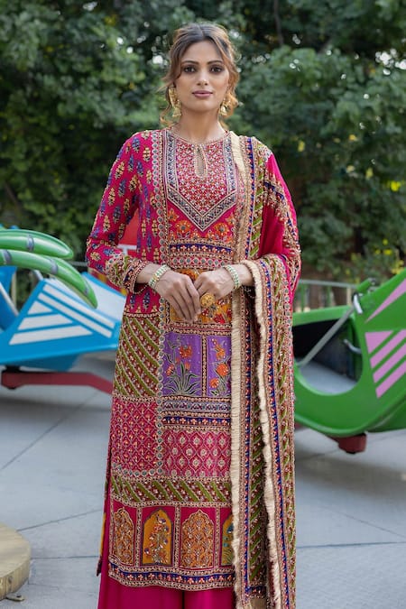 Buy Irrau By Samir Mantri Multi Color Georgette Beads, Sequins, Embroidery Keyhole Hand Kurta Sharara Set Online at Aza Fashions Buy_Irrau By Samir Mantri_Multi Color Georgette Beads, Sequins, Embroidery Keyhole Hand Kurta Sharara Set _Online_at_Aza_Fashions