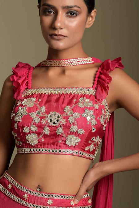 Buy Two Sisters By Gyans Fuchsia Chiffon, Bustier Crepe Sequin And Mirror Embroidered Flared Pant Set Online at Aza Fashions Buy_Two Sisters By Gyans_Fuchsia Chiffon, Bustier Crepe Sequin And Mirror Embroidered Flared Pant Set _Online_at_Aza_Fashions